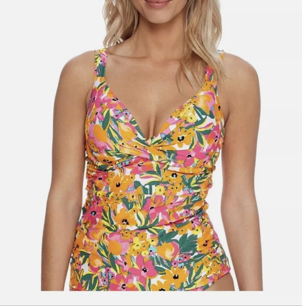 New Anne Cole Women's Underwire Twist Floral Tankini Top Swimsuit Yellow Sz 16W